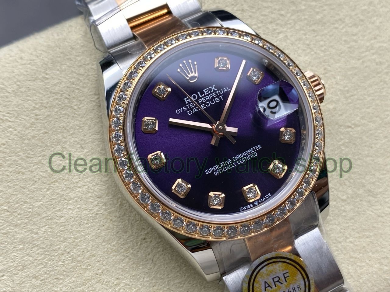 ARF Factory Counterweight Rolex Datejust Oyster 278381RBR 31mm Rose Gold Diamond Bezel Purple Dial (1) ARF Factory Counterweight Rolex Datejust Oyster 278381RBR 31mm Rose Gold Diamond Bezel Purple Dial (1)