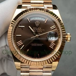 ARF Factory Counterweight Rolex Day Date 228235 0002 40mm Full Rose Gold Roman Numerals Brown Dial 11 Clean Factory Watch