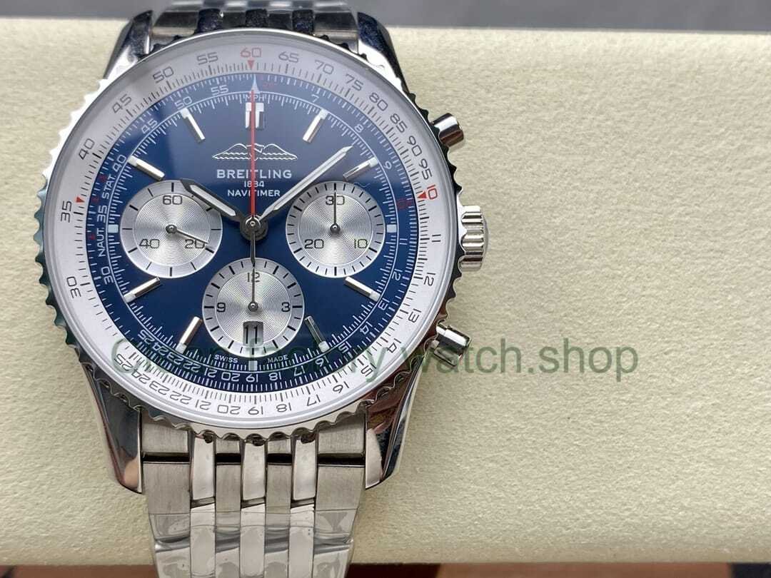BLS Factory Breitling Navitimer 1 B01 Chronograph 42mm Full Steel Sliver Eye Blue Dial 4 Clean Factory Watch