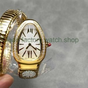BV Factory Bvlgari Quartz Serpenti 101924 35mm Full Gold Roman Numerals White solid Dial 7 Clean Factory Watch