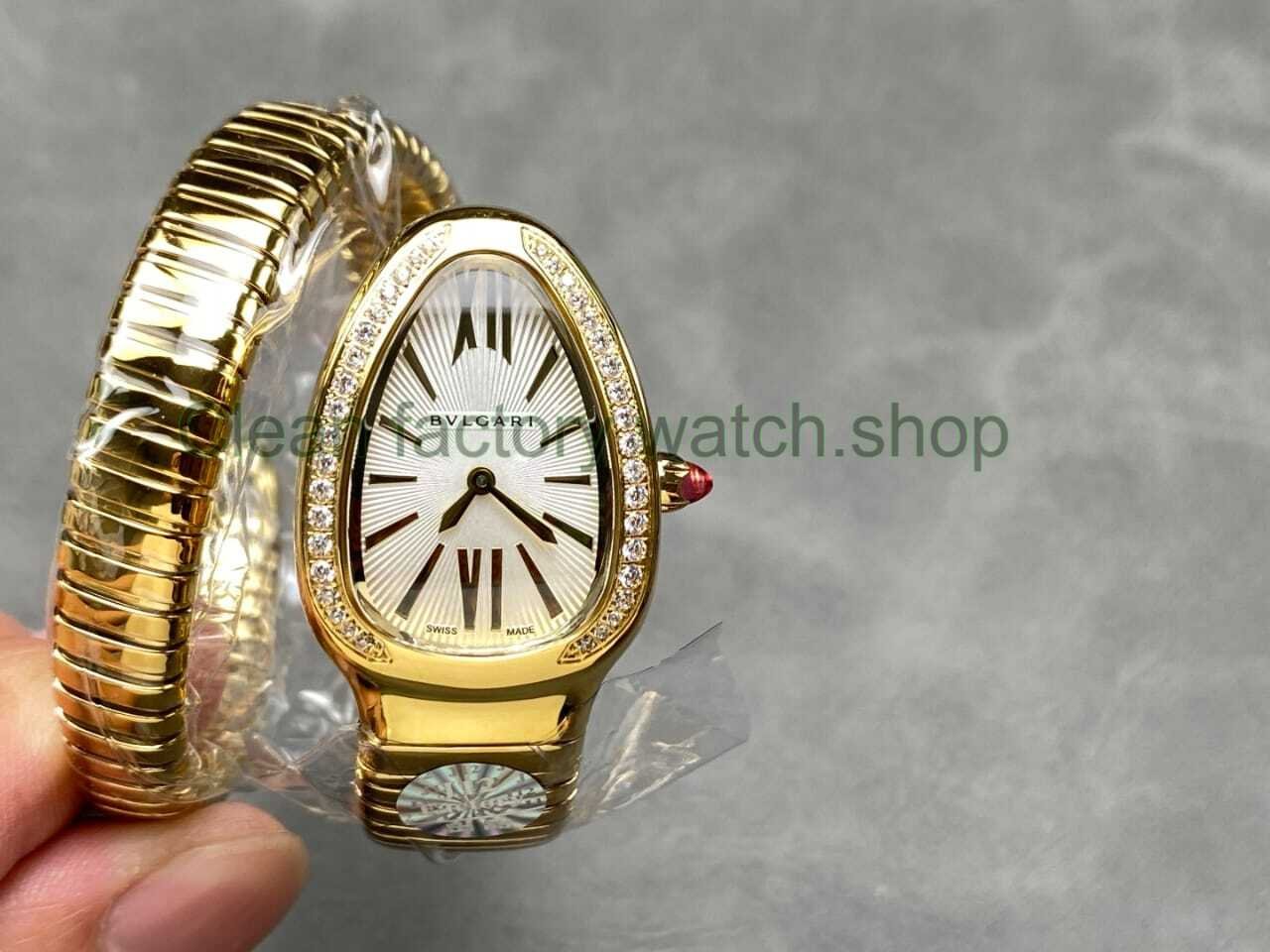 BV Factory Bvlgari Quartz Serpenti 101924 35mm Full Gold Roman Numerals White solid Dial 7 Clean Factory Watch