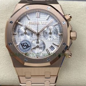 APS Factory Audemars Piguet Royal Oak Chronograph 26240OR.OO.1320OR.02 41mm Full Rose Gold Silver Dial 14 AP7F7C1 Clean Factory Watch