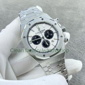 Home 26 APS Factory Audemars Piguet Royal Oak Chronograph 26331ST.OO .1220ST.03 41mm Full Steel White Dial 5 Clean Factory Watch