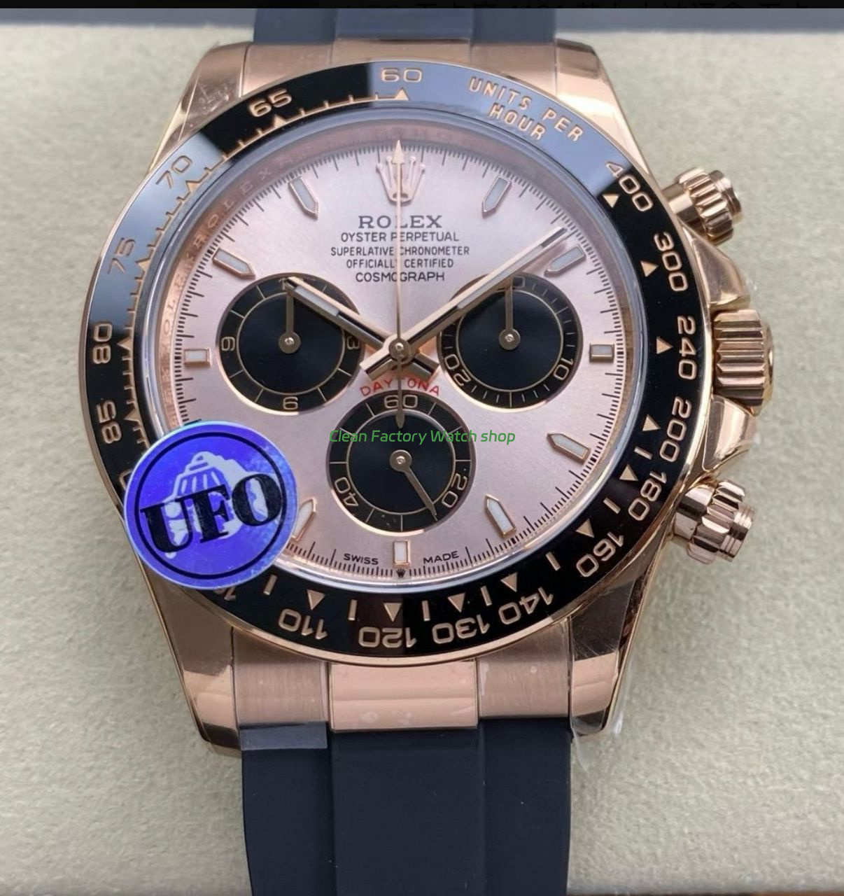 UFO Factory Counterweight Rolex Daytona 126515LN 0006 Rose Gold Oysterflex Sundust Dial 13 Clean Factory Watch