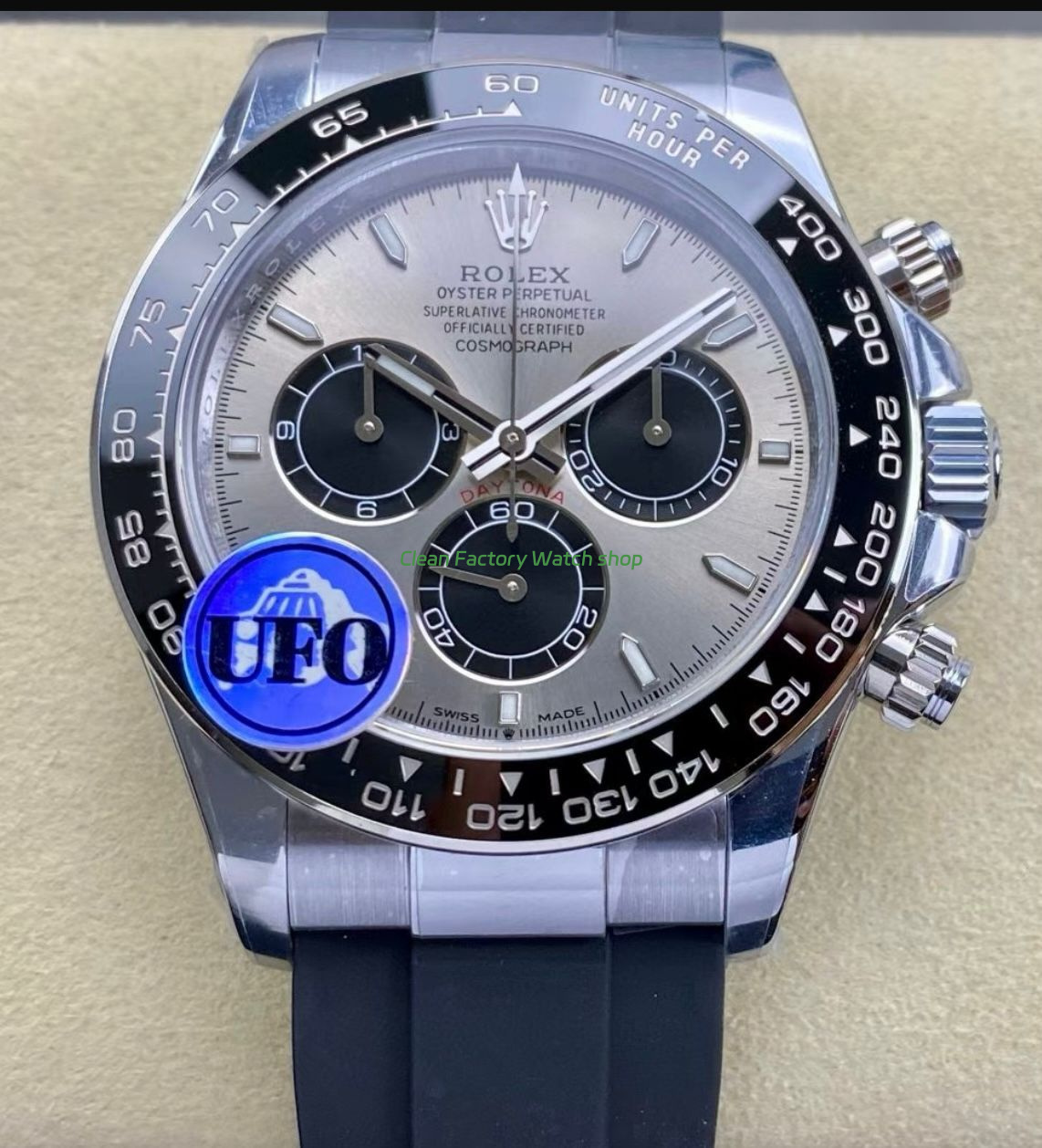 UFO Factory Counterweight Rolex Daytona 126519LN 0006 White Gold Oysterflex Grey Dial 11 Clean Factory Watch