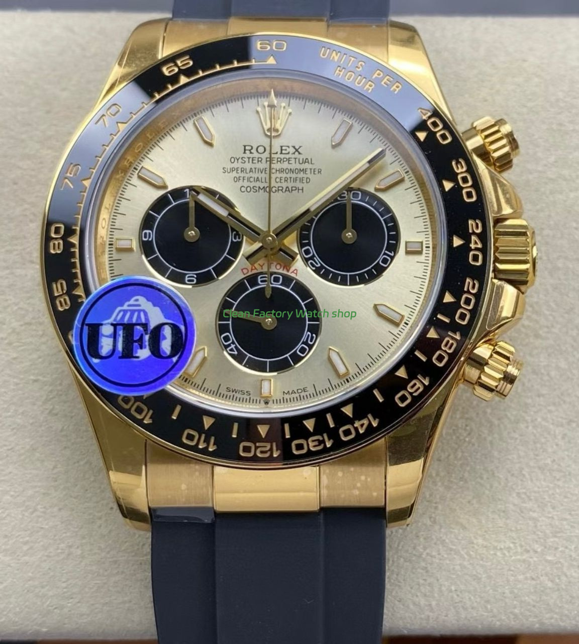 UFO Factory counterweight Rolex Daytona 126518LN 0012 Yellow Gold Oysterflex Champagne Dial 13 Clean Factory Watch