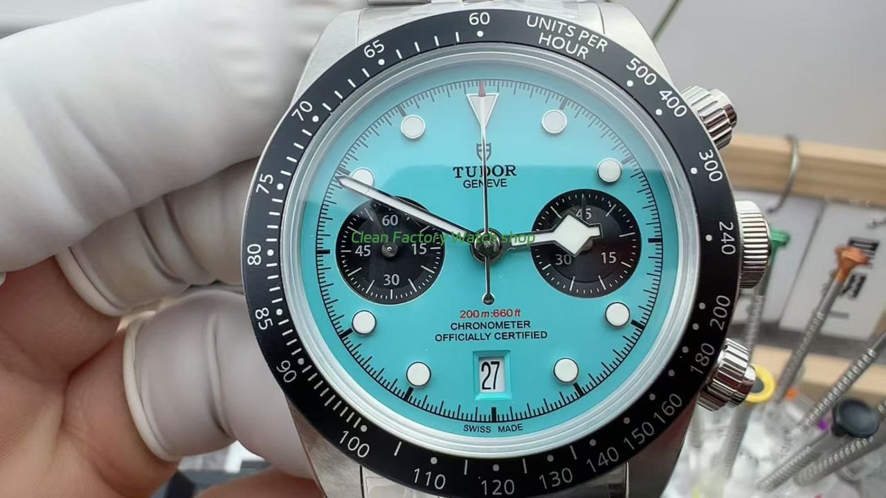 M Factory Tudor Heritage Black Bay Chrono 79360N 0024 41mm Jubilee Flamingo Blue Dial 5 Clean Factory Watch