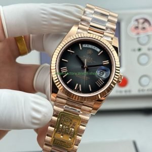 Home 23 PPM Factory Counterweight Rolex Day Date 238235 0055 40mm Full Rose Gold Roman Number Black Dial 3 Clean Factory Watch