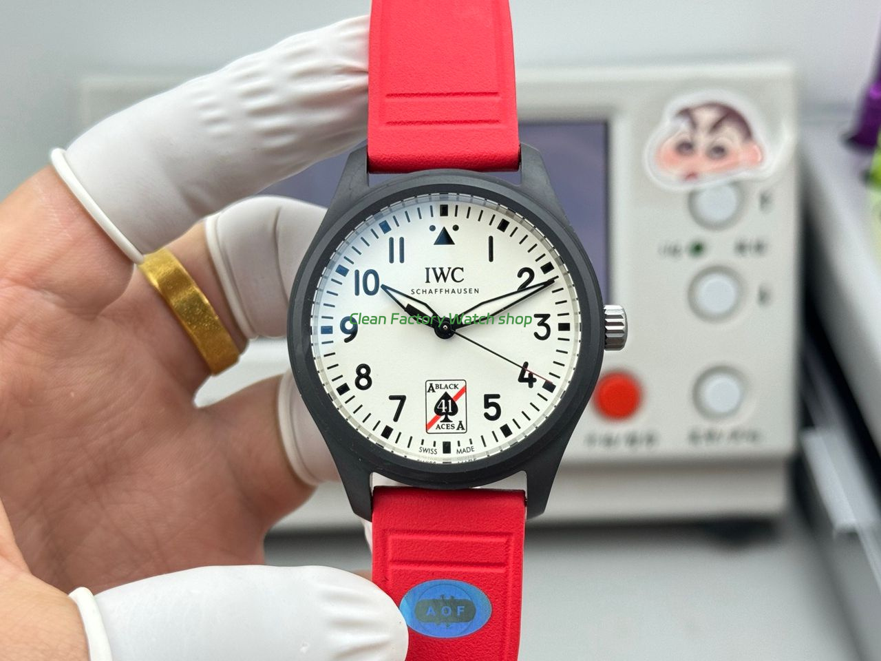 AOF Factory IWC Pilot IW326905 41mm Ceramic Red Rubber Strap White Dial 6 Clean Factory Watch