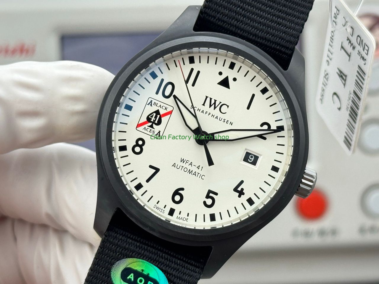 AOF Factory IWC Pilot IW326905 41mm Ceramic Textile Strap White Dial (6) AOF Factory IWC Pilot IW326905 41mm Ceramic Textile Strap White Dial (6)