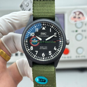 AOF Factory IWC Pilot Mark XVIII IW324712 41mm Ceramic Textile Strap Black Dial 8 Clean Factory Watch
