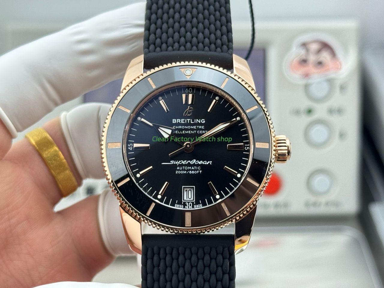 GF Factory Breitling Superocean Heritage B20 RB2010121B1S1 42mm Rose Gold Rubber Strap Black Dial 9 Clean Factory Watch