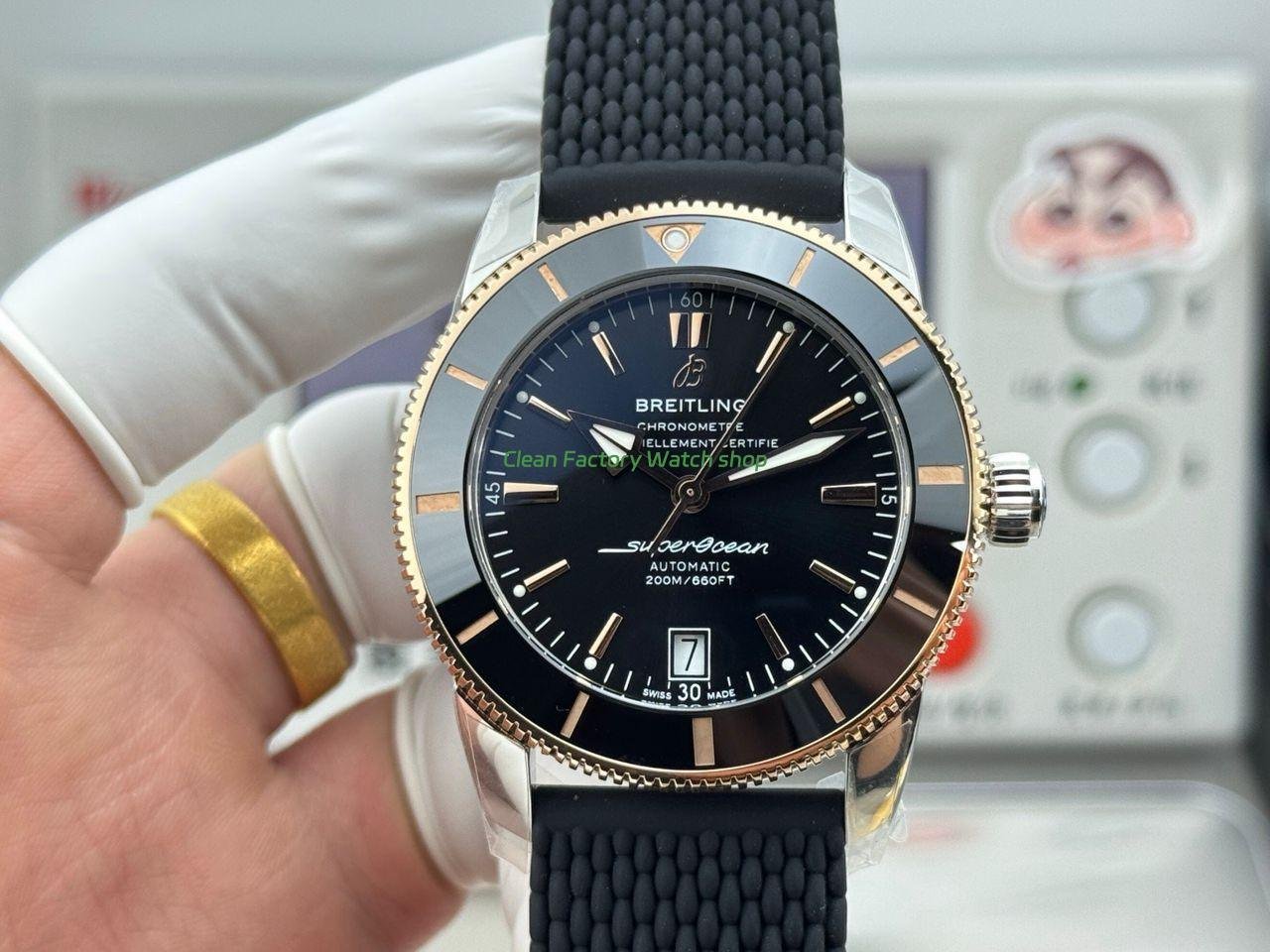 GF Factory Breitling Superocean Heritage B20 UB2010121B1A1 42mm Rubber Strap Gold Steel Black Dial 1 GF Factory Breitling Superocean Heritage B20 UB2010121B1A1 42mm Rubber Strap GoldSteel Black Dial 7 Clean Factory Watch