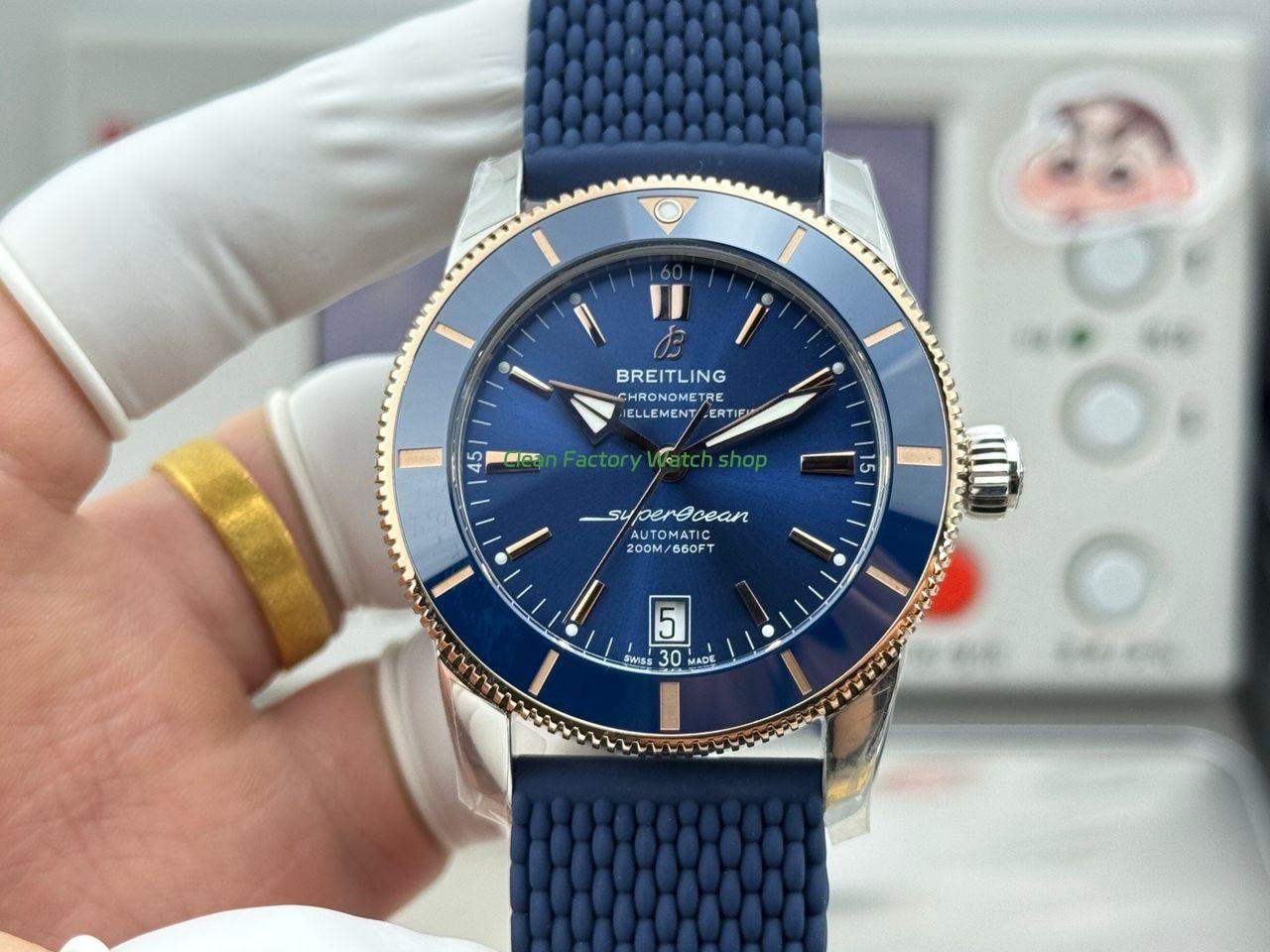 GF Factory Breitling Superocean Heritage B20 UB2010161C1A1 42mm Rubber Strap GoldSteel Blue Dial 1 Clean Factory Watch