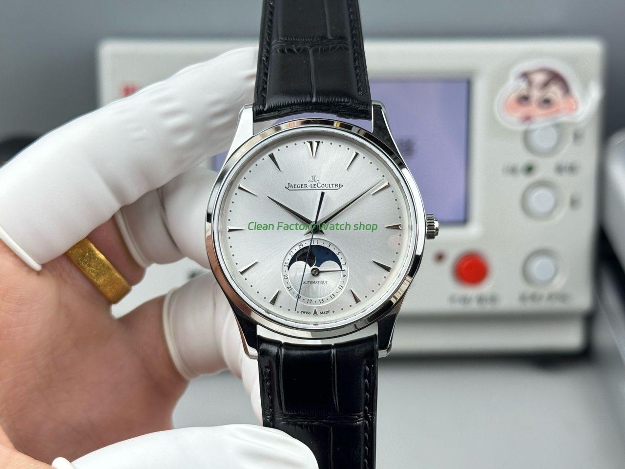 GF Factory Jaeger LeCoultre Master Ultra Thin Moon Q1258420 39mm Steel Leather Strap Silver Dial 1 Clean Factory Watch