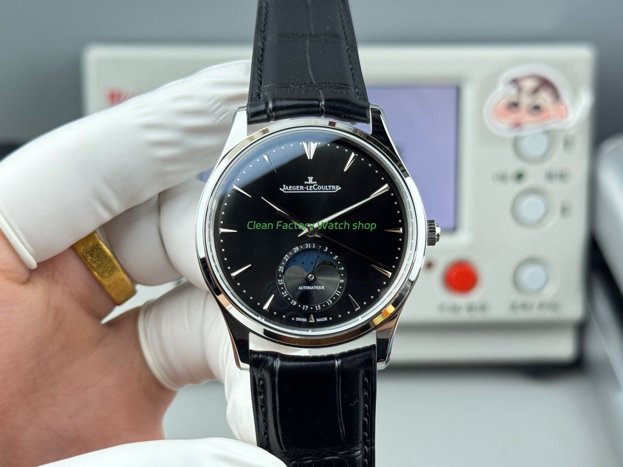GF Factory Jaeger LeCoultre Master Ultra Thin Moon Q1368470 39mm Steel Leather Strap Black Dial 9 Clean Factory Watch