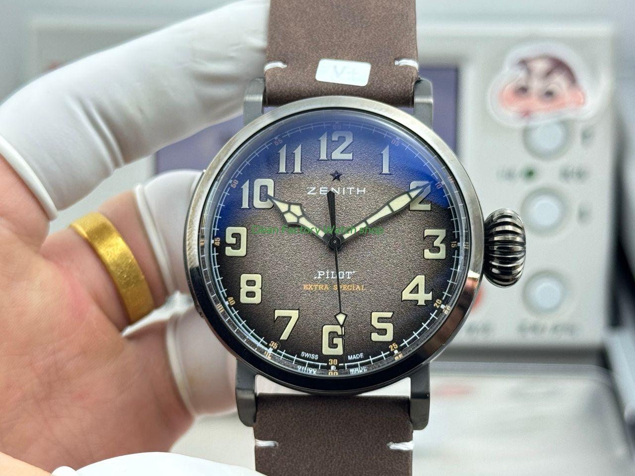 Zenith Pilot Type 20 Extra Special11.2430.67921.C801 45mm Steel Leather Strap Grey Dial 8 Clean Factory Watch