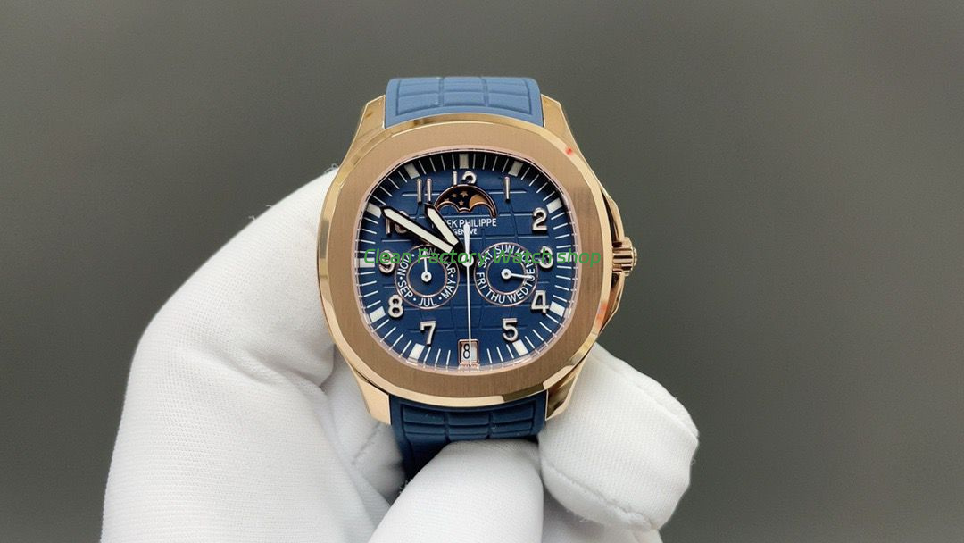 3K Factory Patek Philippe Aquanaut 5261R 001 40mm Rose Gold Blue Rubber Strap Blue Dial 5 Clean Factory Watch