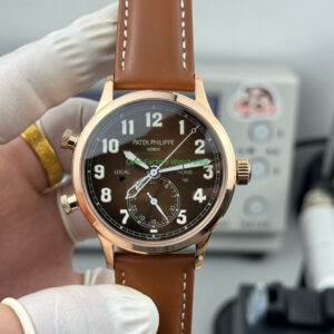 3K Factory Patek Philippe Calatrava Pilot Travel Time 5524R-001 Rose Gold Brown Dial