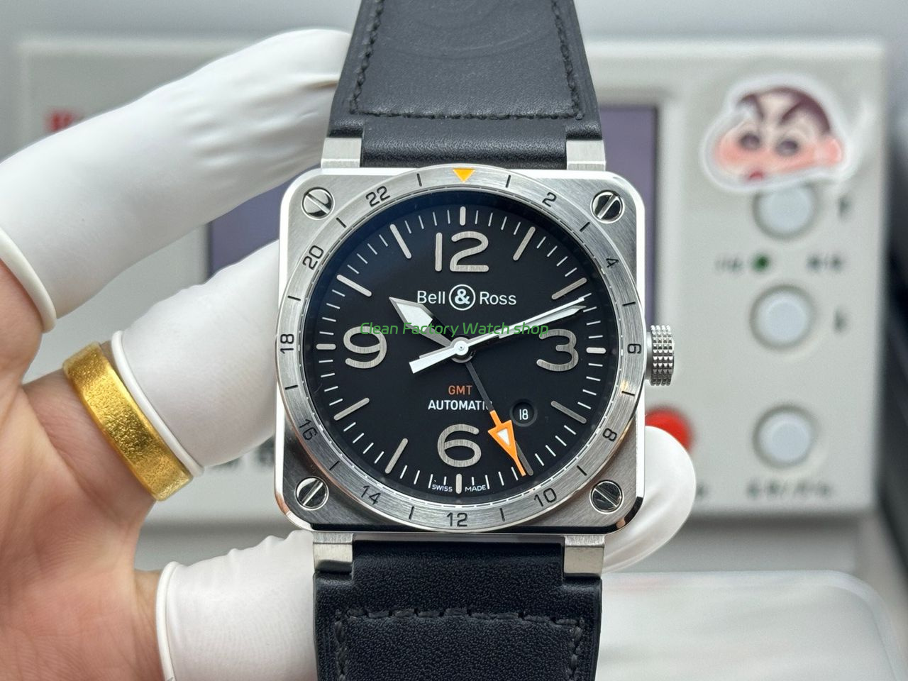 BRF Factory Bell & Ross BR 03-93 GMT 42mm Steel Leather Strap Black Dial 1 BRF Factory Bell Ross BR 03 93 GMT 42mm Steel Leather Strap Black Dial 1 Clean Factory Watch