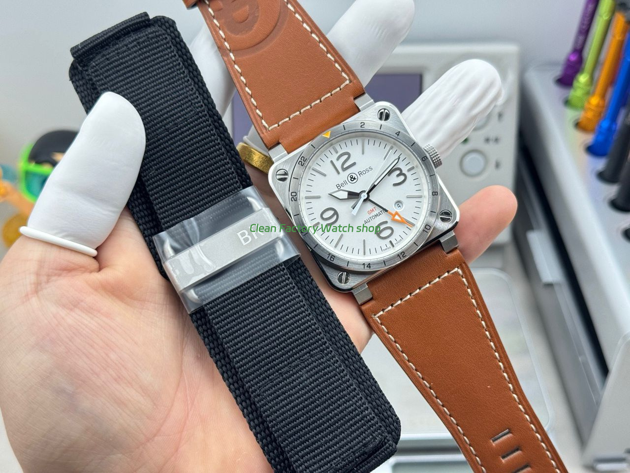 BRF Factory Bell & Ross BR 03-93 GMT 42mm Steel Leather Strap White Dial (2) BRF Factory Bell & Ross BR 03-93 GMT 42mm Steel Leather Strap White Dial (2)