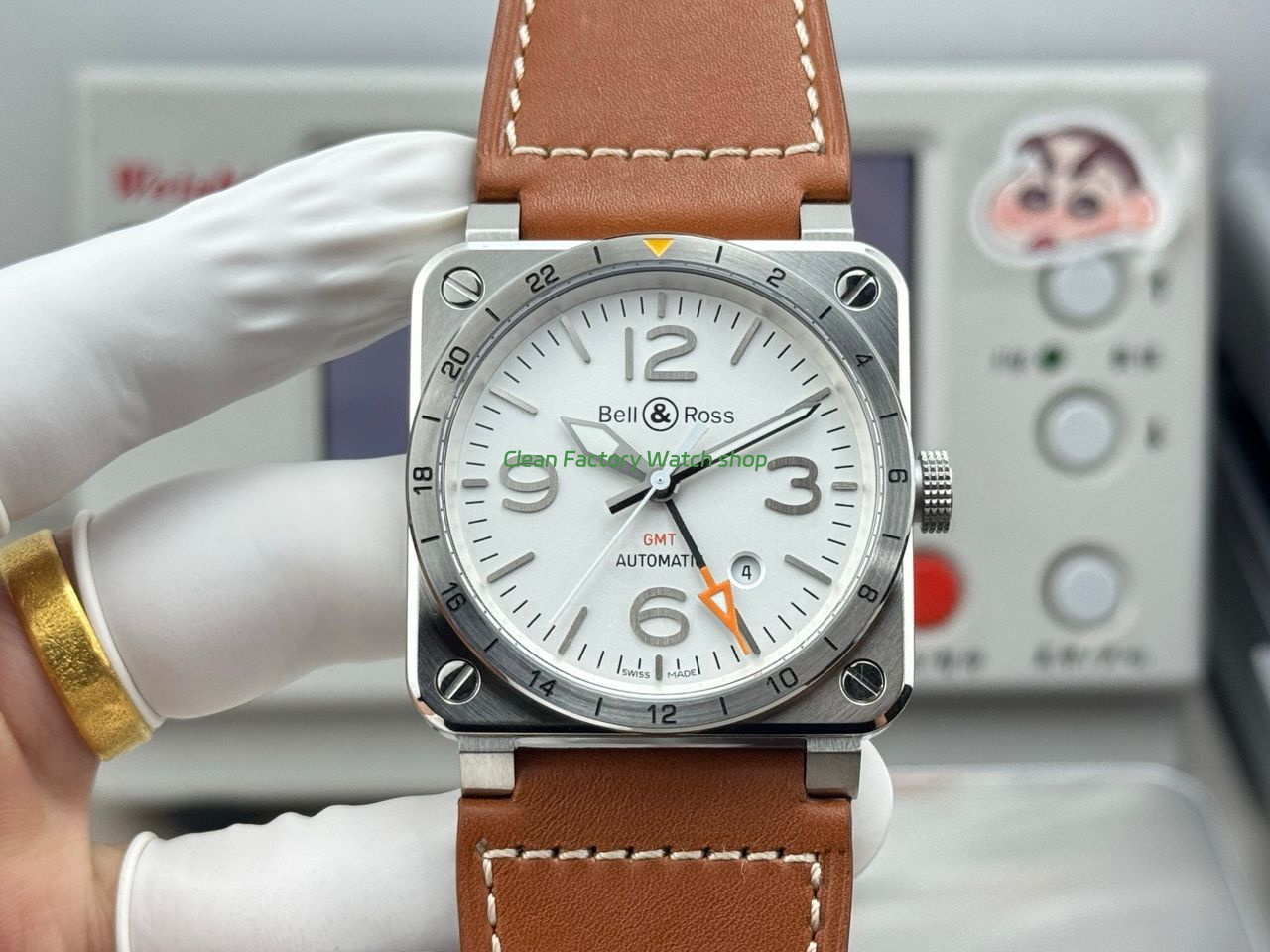BRF Factory Bell & Ross BR 03-93 GMT 42mm Steel Leather Strap White Dial 1 BRF Factory Bell Ross BR 03 93 GMT 42mm Steel Leather Strap White Dial 5 Clean Factory Watch