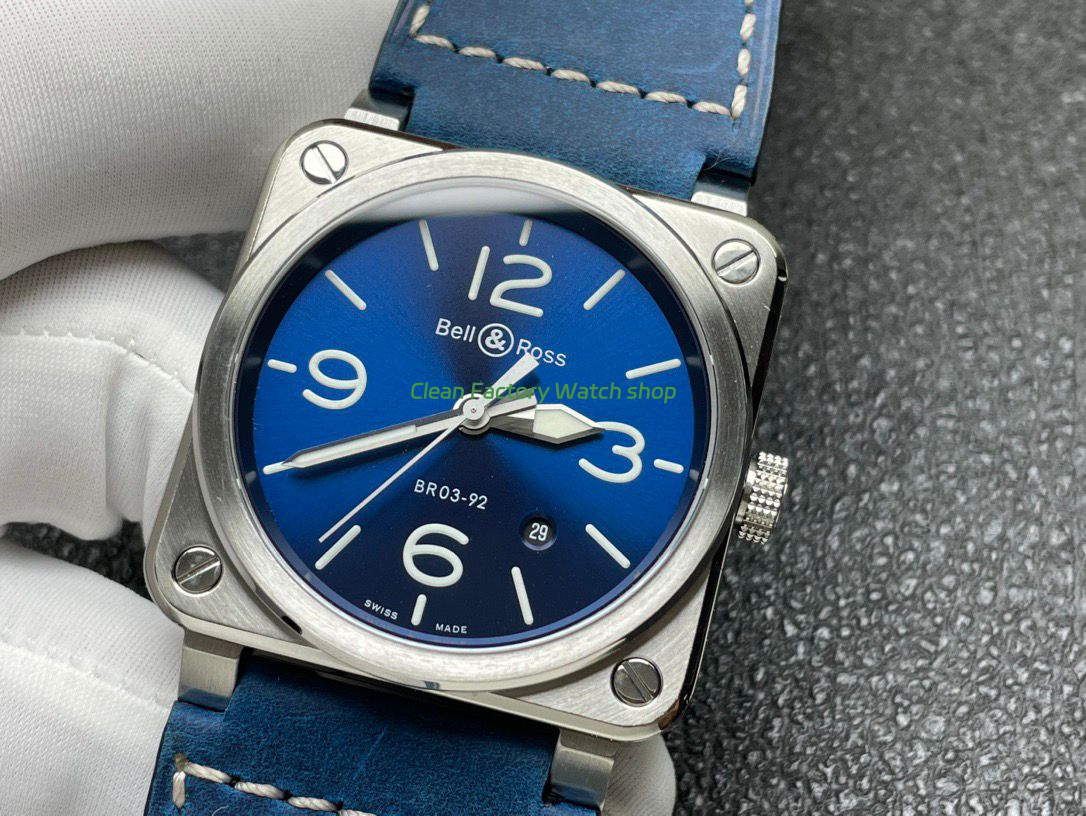 BRF Factory Bell & Ross BR 03 BR0392-BLU-STSCA 42mm Steel Leather Strap Blue Dial (5) BRF Factory Bell & Ross BR 03 BR0392-BLU-STSCA 42mm Steel Leather Strap Blue Dial (5)