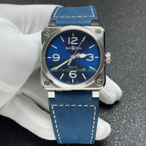 BRF Factory Bell Ross BR 03 BR0392 BLU STSCA 42mm Steel Leather Strap Blue Dial 8 Clean Factory Watch