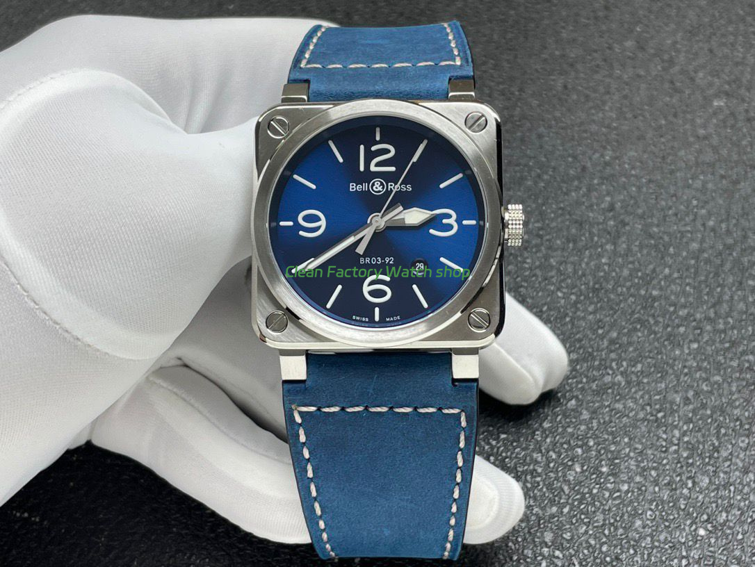 BRF Factory Bell & Ross BR 03 BR0392-BLU-STSCA 42mm Steel Leather Strap Blue Dial 1 BRF Factory Bell Ross BR 03 BR0392 BLU STSCA 42mm Steel Leather Strap Blue Dial 8 Clean Factory Watch