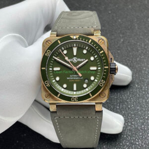 BRF Factory Bell Ross BR 03 BR0392 D G BRSCA 42mm Bronze Calf Skin Strap Green Dial 7 Clean Factory Watch