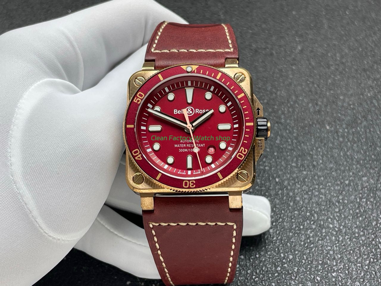 BRF Factory Bell & Ross BR 03 BR0392-D-R-BRSCA 42mm Bronze Leather Strap Red Dial 1 BRF Factory Bell Ross BR 03 BR0392 D R BRSCA 42mm Bronze Leather Strap Red Dial 8 Clean Factory Watch