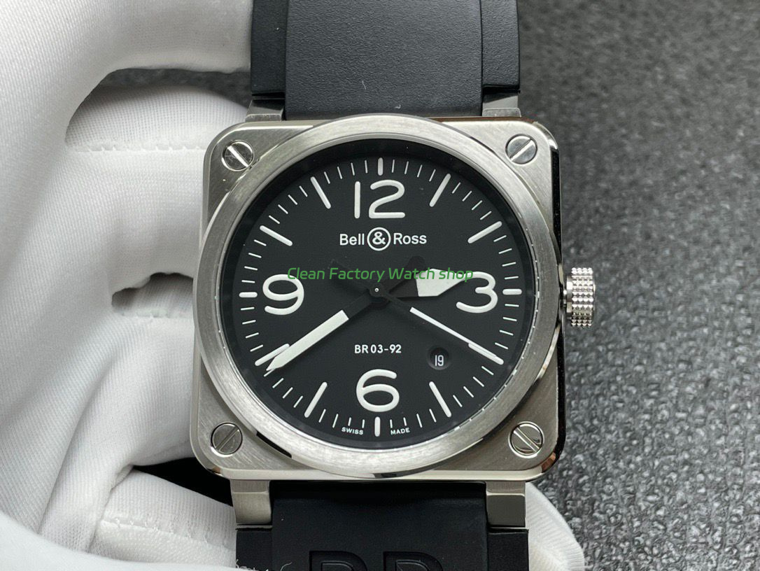 BRF Factory Bell & Ross BR 03 BR03A-BL-STSRB 42mm Steel Rubber Strap Black Dial 1 BRF Factory Bell Ross BR 03 BR03A BL STSRB 42mm Steel Rubber Strap Black Dial 5 Clean Factory Watch