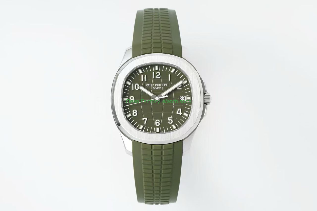 DDF Factory Patek Philippe Aquanaut 42mm 5168G 010 White Gold Rubber Strap Avocado Green Dial 10 Clean Factory Watch