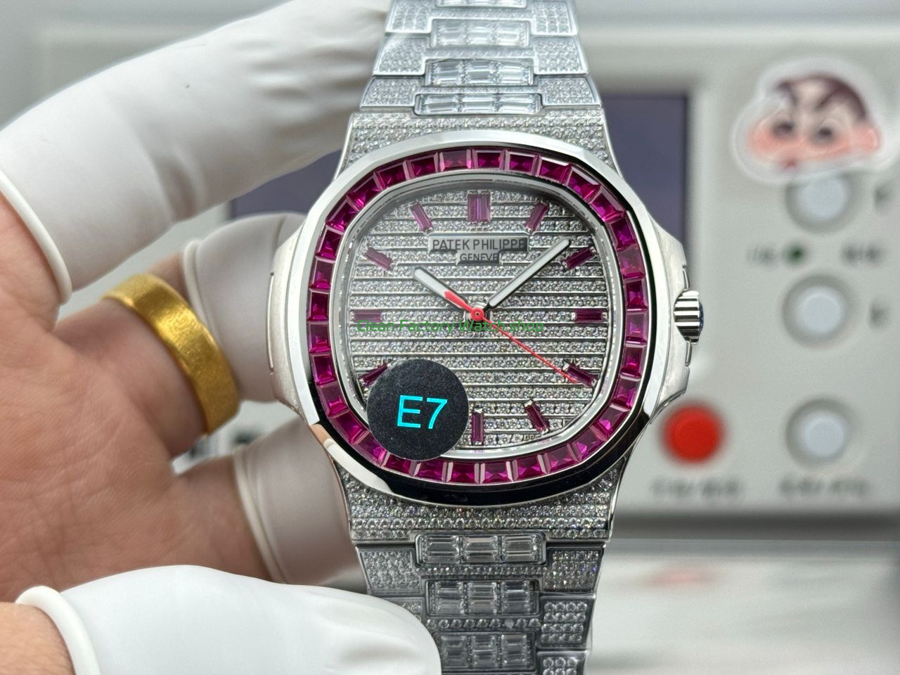 E7 Factory Patek Philippe Emerald Nautilus 5711 40mm Full Platinum Diamond Bezel Diamond Dial