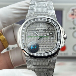 E7 Factory Patek Philippe Nautilus 5711 40mm White Gold Baguette Diamond Bezel Diamond Dial 20 E7 Factory Patek Philippe Nautilus 5711 40mm White Gold Baguette Diamond Bezel Diamond Dial 9 Clean Factory Watch