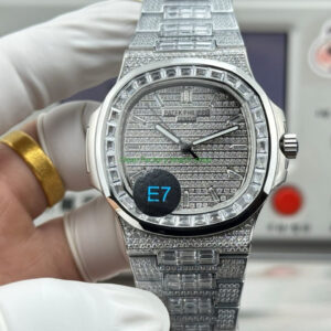 E7 Factory Patek Philippe Nautilus 5711 40mm White Gold Diamond Bezel Baguette Diamond Dial