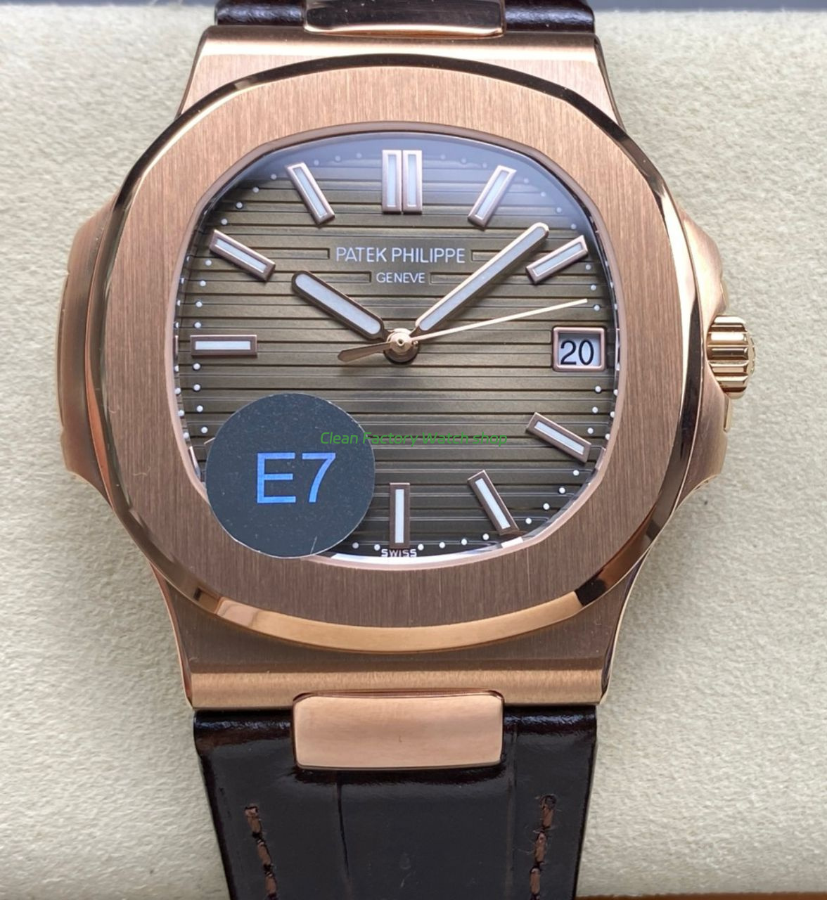 E7 Factory Patek Philippe Nautilus 57111R 001 40mm Leather Strap Rose Gold Brown Dial 1 Clean Factory Watch
