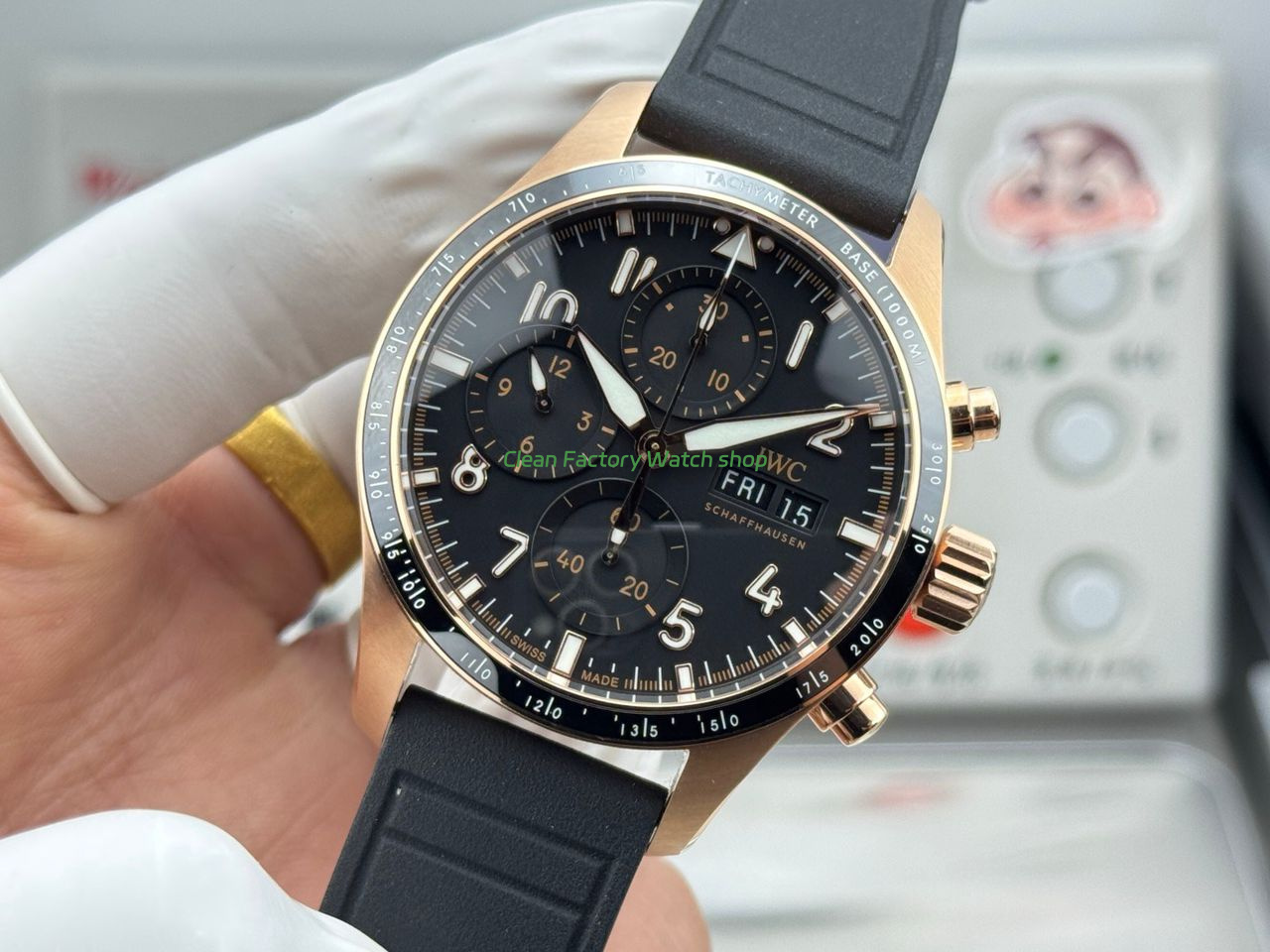 JP Factory IWC Pilot Chronograph IW388309 41mm Rose Gold Rubber Strap Arabic Numerals Black Dial (5) JP Factory IWC Pilot Chronograph IW388309 41mm Rose Gold Rubber Strap Arabic Numerals Black Dial (5)
