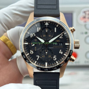 JP Factory IWC Pilot Chronograph IW388309 41mm Rose Gold Rubber Strap Arabic Numerals Black Dial