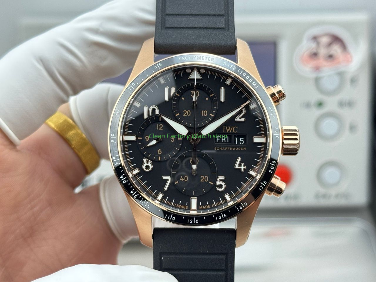 JP Factory IWC Pilot Chronograph IW388309 41mm Rose Gold Rubber Strap Arabic Numerals Black Dial 1 JP Factory IWC Pilot Chronograph IW388309 41mm Rose Gold Rubber Strap Arabic Numerals Black Dial 7 Clean Factory Watch