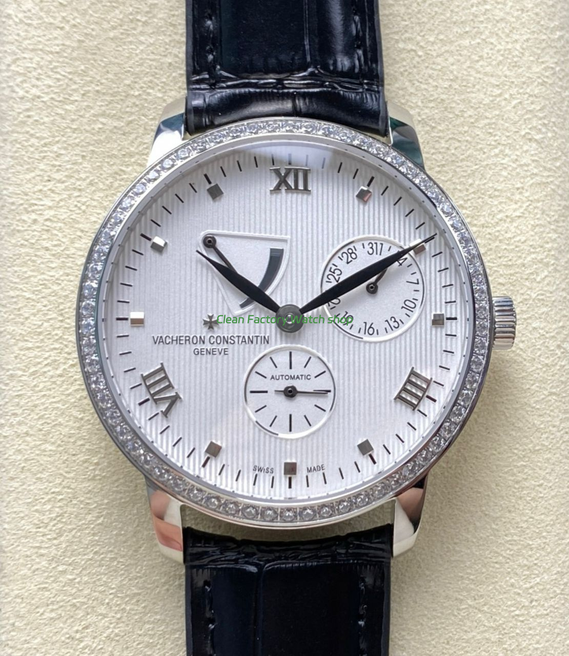 KM Factory Vacheron Constantin Patrimony 47200000G 9019 Leather Strap White Gold Diamond Bezel White Dial 1 Clean Factory Watch