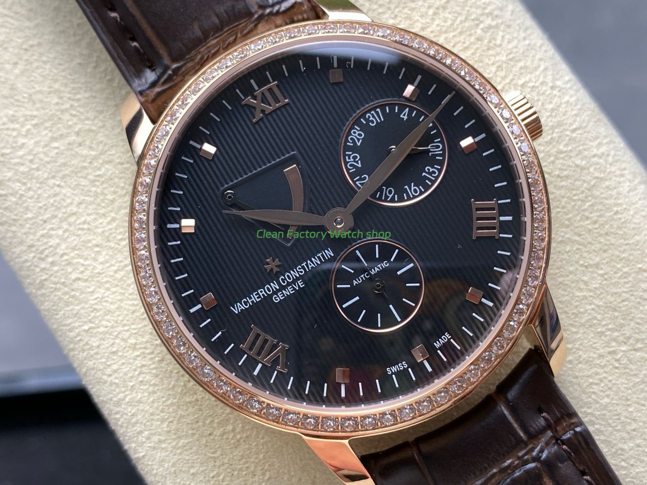 KM Factory Vacheron Constantin Patrimony 47200000J-9018 Rose Gold Diamond Bezel Black Dial (1) KM Factory Vacheron Constantin Patrimony 47200000J-9018 Rose Gold Diamond Bezel Black Dial (1)