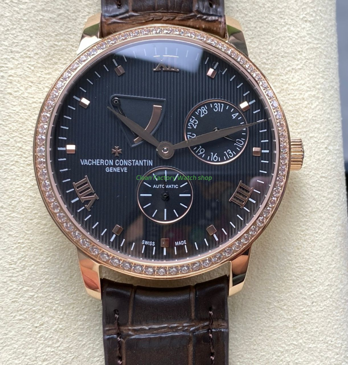 KM Factory Vacheron Constantin Patrimony 47200/000J-9018 Rose Gold Diamond Bezel Black Dial 1 KM Factory Vacheron Constantin Patrimony 47200000J 9018 Rose Gold Diamond Bezel Black Dial 3 Clean Factory Watch