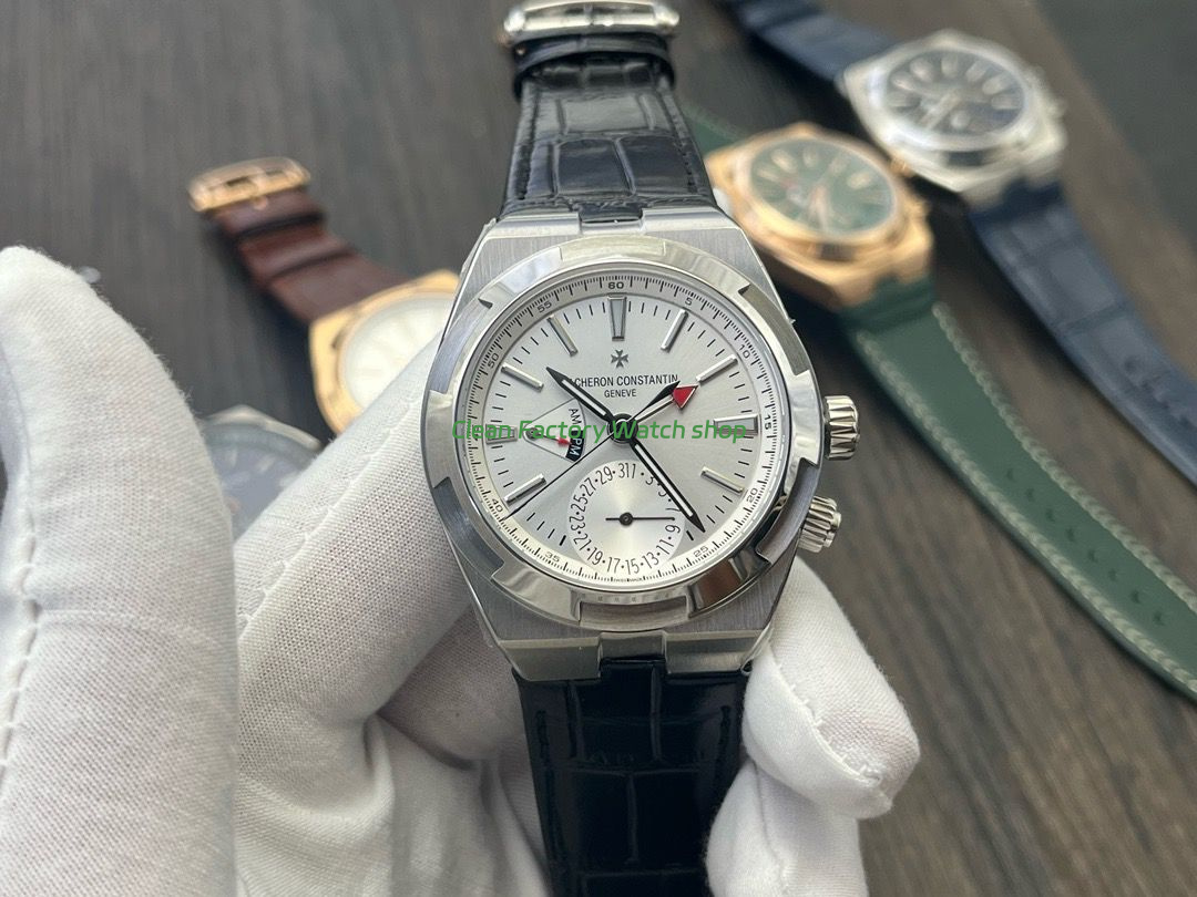 MKF Factory Vacheron Constantin Overseas Dual Time 7900V110A B333 Leather Strap Silver Dial 2 Clean Factory Watch