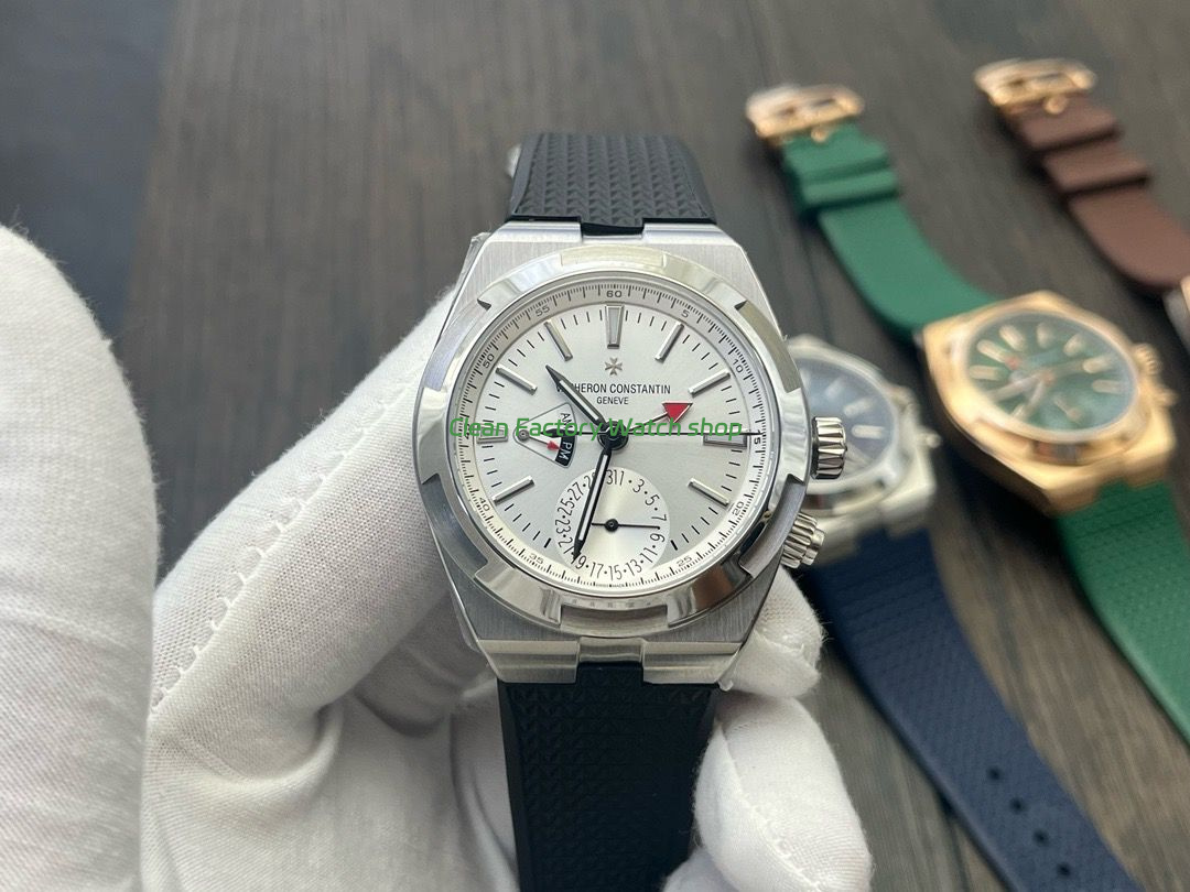 MKF Factory Vacheron Constantin Overseas Dual Time 7900V110A B333 Rubber Strap Silver Dial 8 Clean Factory Watch
