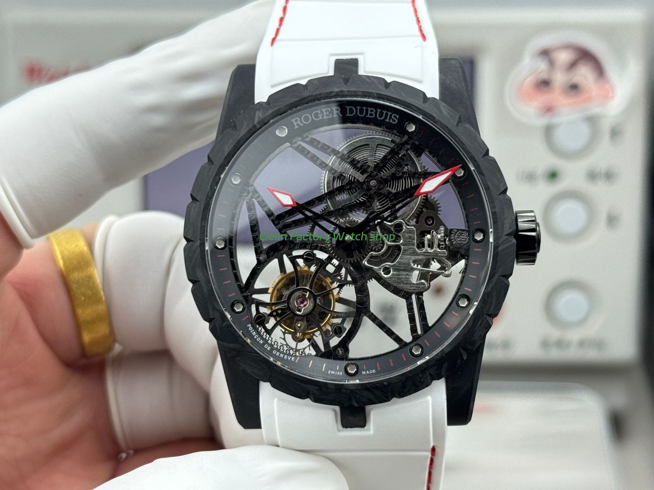 NEW Factory Roger Dubuis Excalibur DBEX0577 42mm Carbon Fiber Rubber Strap Skeletonized Dial 1 NEW Factory Roger Dubuis Excalibur DBEX0577 42mm Carbon Fiber Rubber Strap Skeletonized Dial 7 Clean Factory Watch
