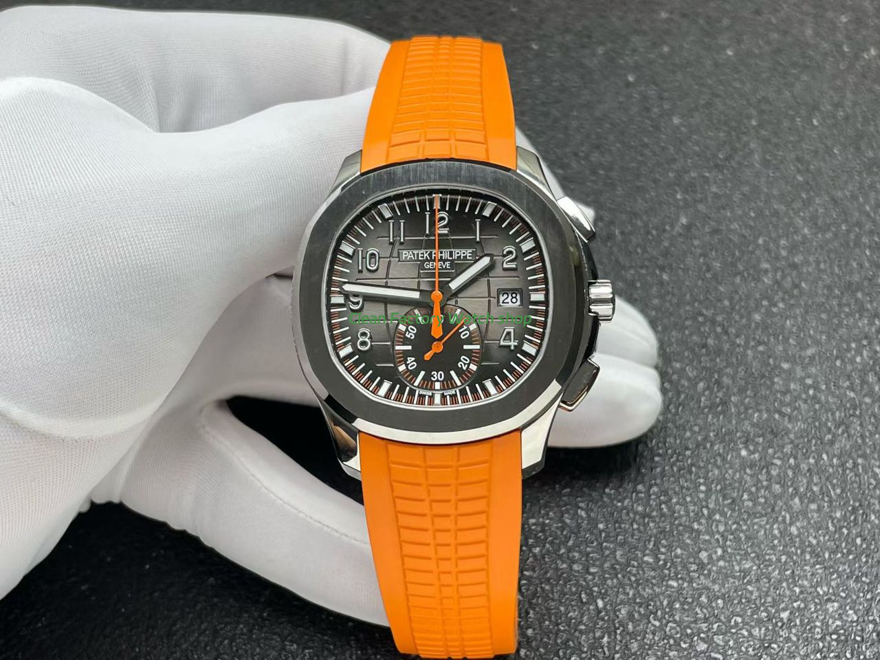 P1 Factory Patek Philippe Aquanaut 5968A-001 42mm Steel Orange Rubber Strap Black Dial 1 P1 Factory Patek Philippe Aquanaut 5968A 001 42mm Steel Orange Rubber Strap Black Dial 7 Clean Factory Watch