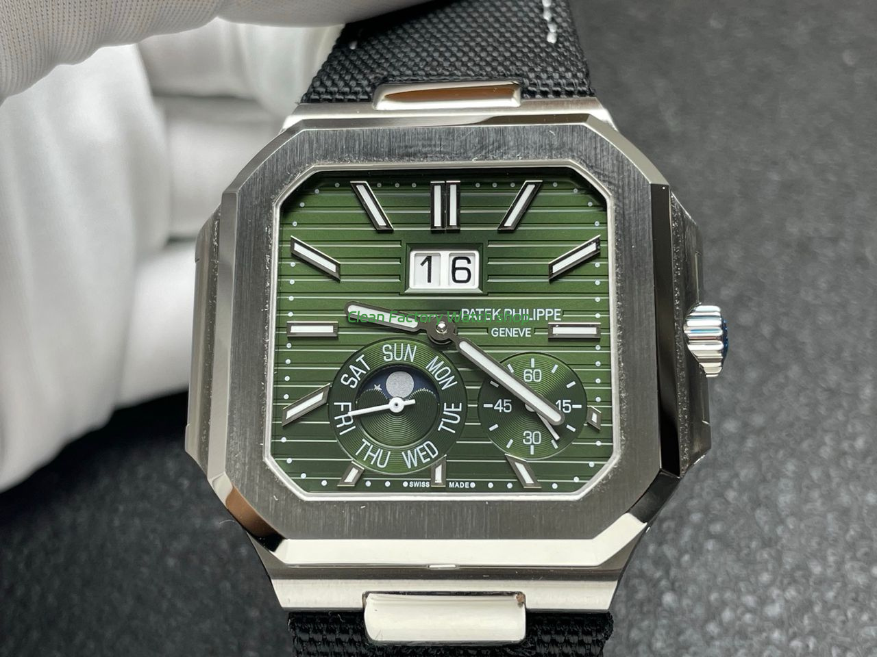 P1 Factory Patek Philippe Cubitus 5822 45mm Platinum Textile Strap Green Dial (3) P1 Factory Patek Philippe Cubitus 5822 45mm Platinum Textile Strap Green Dial (3)