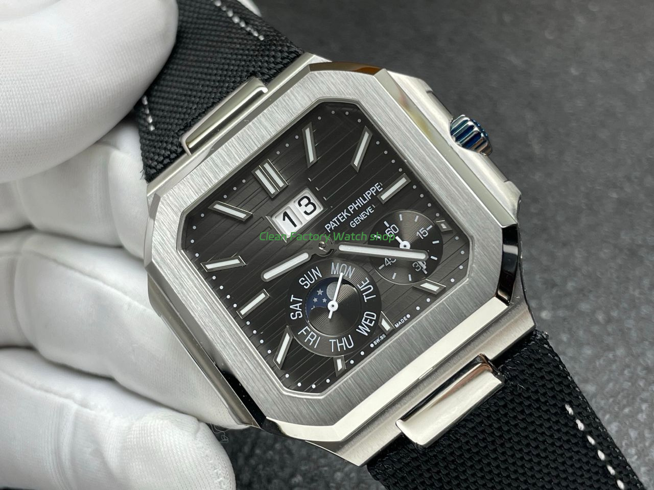 P1 Factory Patek Philippe Cubitus 5822 45mm Platinum Textile Strap Grey Dial (6) P1 Factory Patek Philippe Cubitus 5822 45mm Platinum Textile Strap Grey Dial (6)