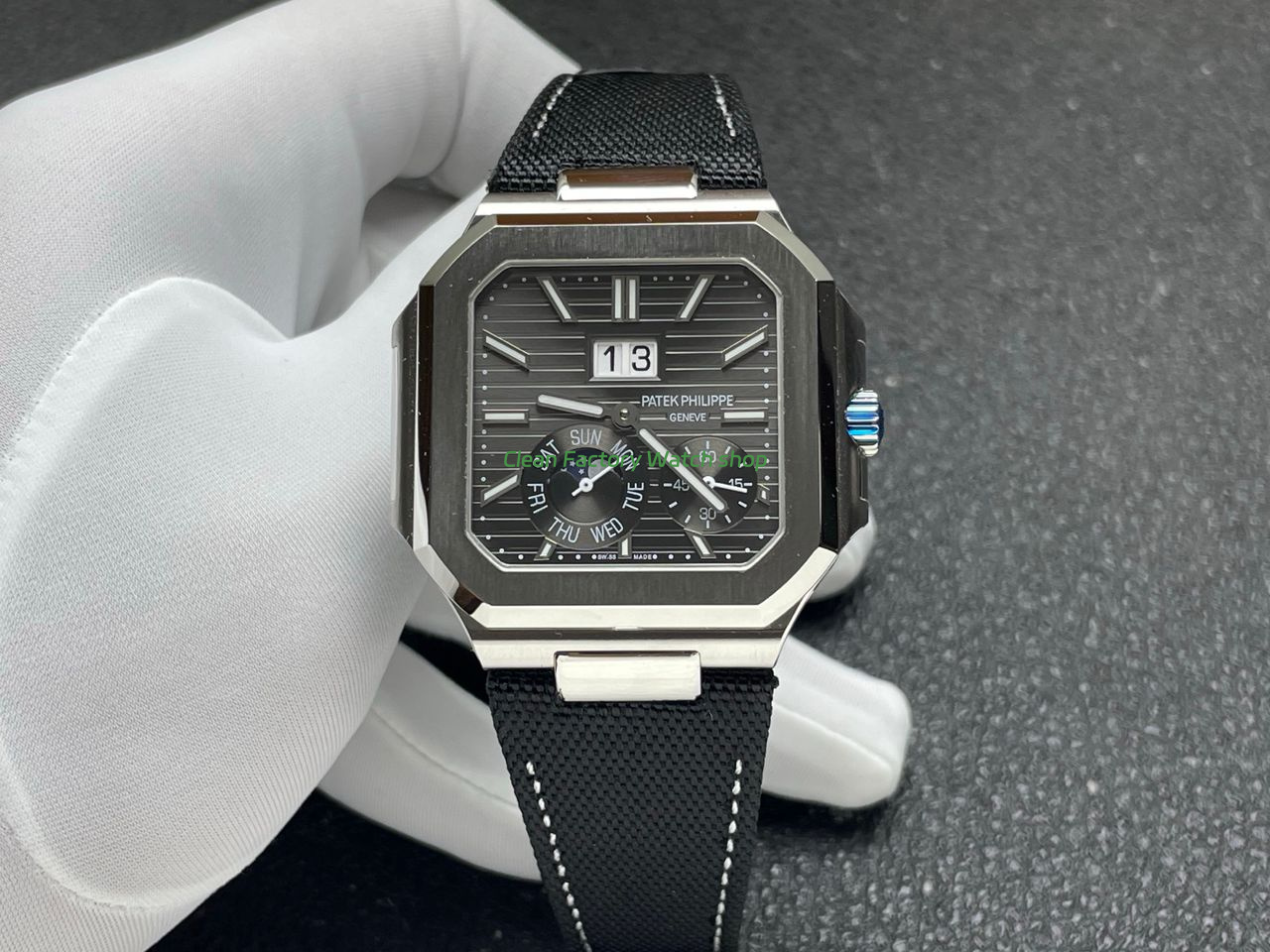 P1 Factory Patek Philippe Cubitus 5822 45mm Platinum Textile Strap Grey Dial 1 P1 Factory Patek Philippe Cubitus 5822 45mm Platinum Textile Strap Grey Dial 7 Clean Factory Watch